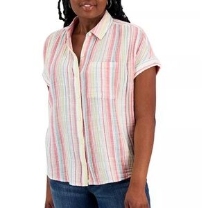 Style & Co. Multicolor Striped Button Down Shirt NWT 100% Cotton